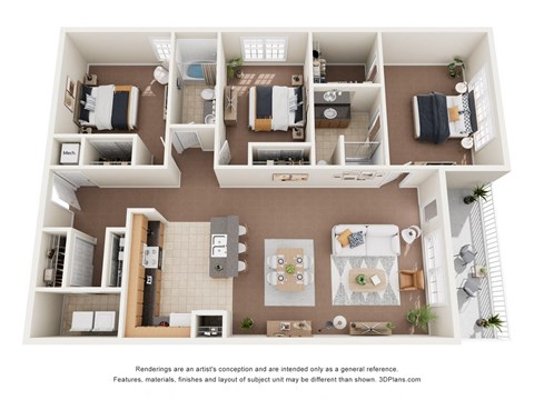 a 3d floor plan of a house with a bedroom and living room